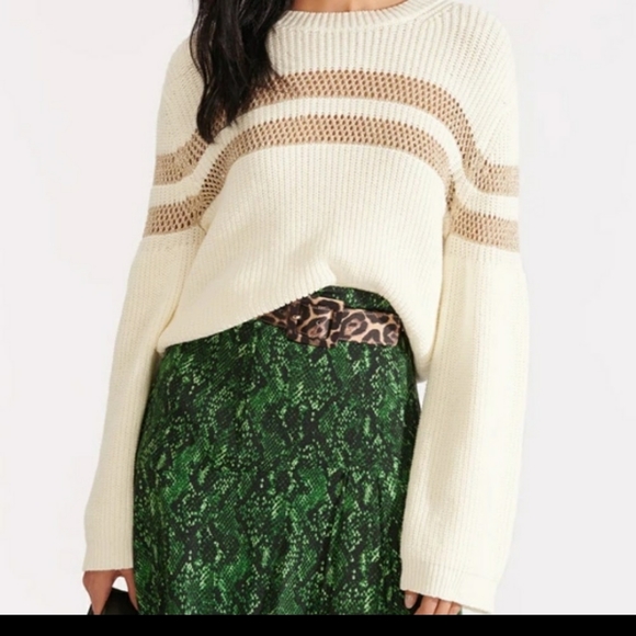 Veronica Beard Sweaters - Veronica Beard Georgiana Open-Stitch Inset Stripe Crew Neck Sweater, Size L